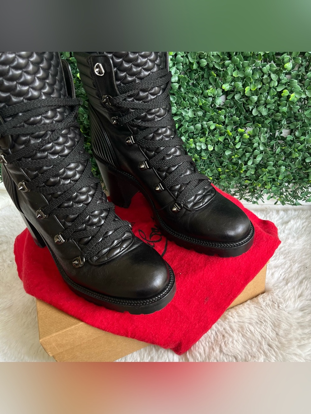 CHRISTIAN LOUBOUTIN Black Mad 70 mm Leather Heel Combat Boots Miss Z So Kate - Picture 3 of 10